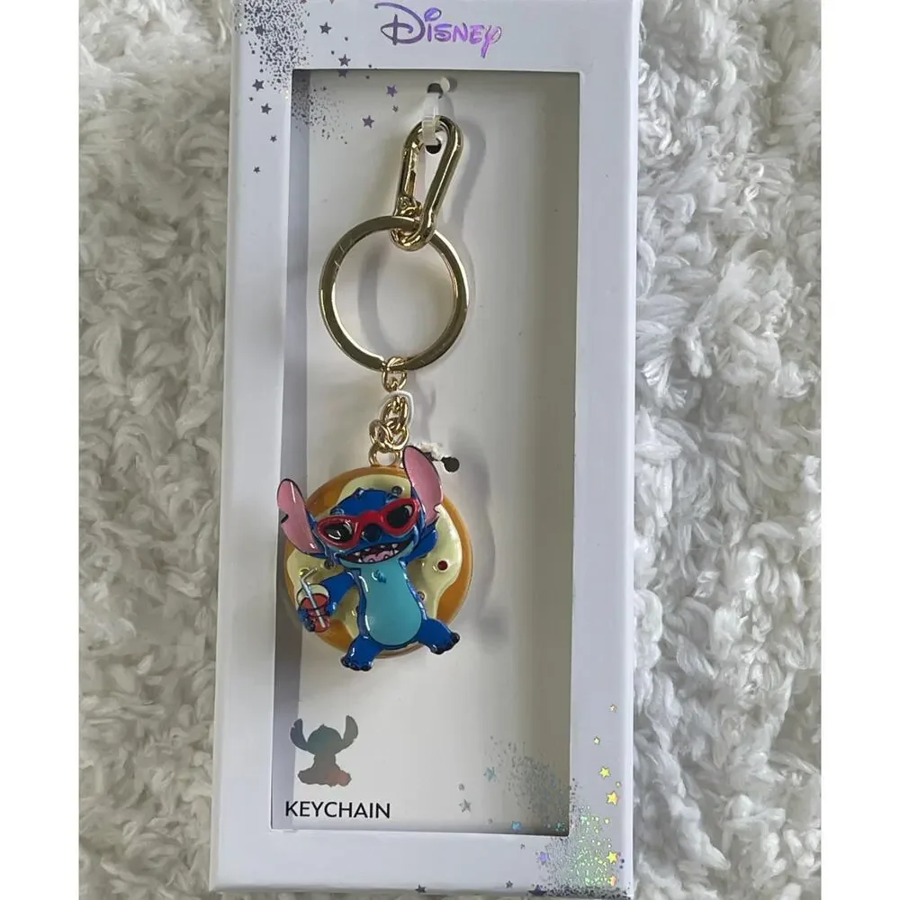 Disney Stitch Donut Floatie Spinner Keychain Charm Clip Gold Tone Sunglasses NEW